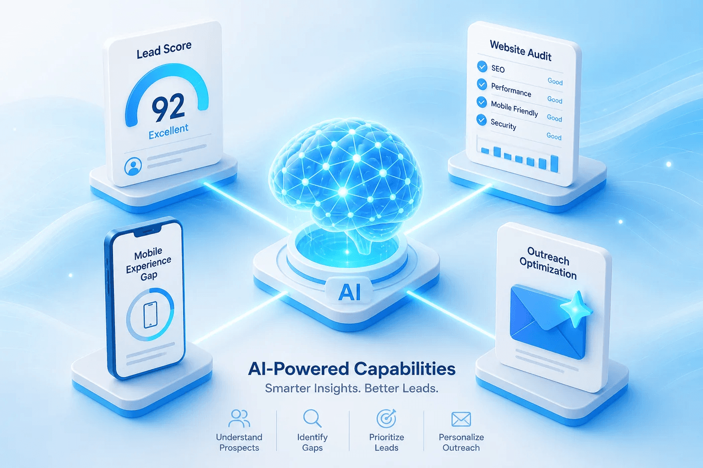 AI capabilities across scoring, analysis, and outreach