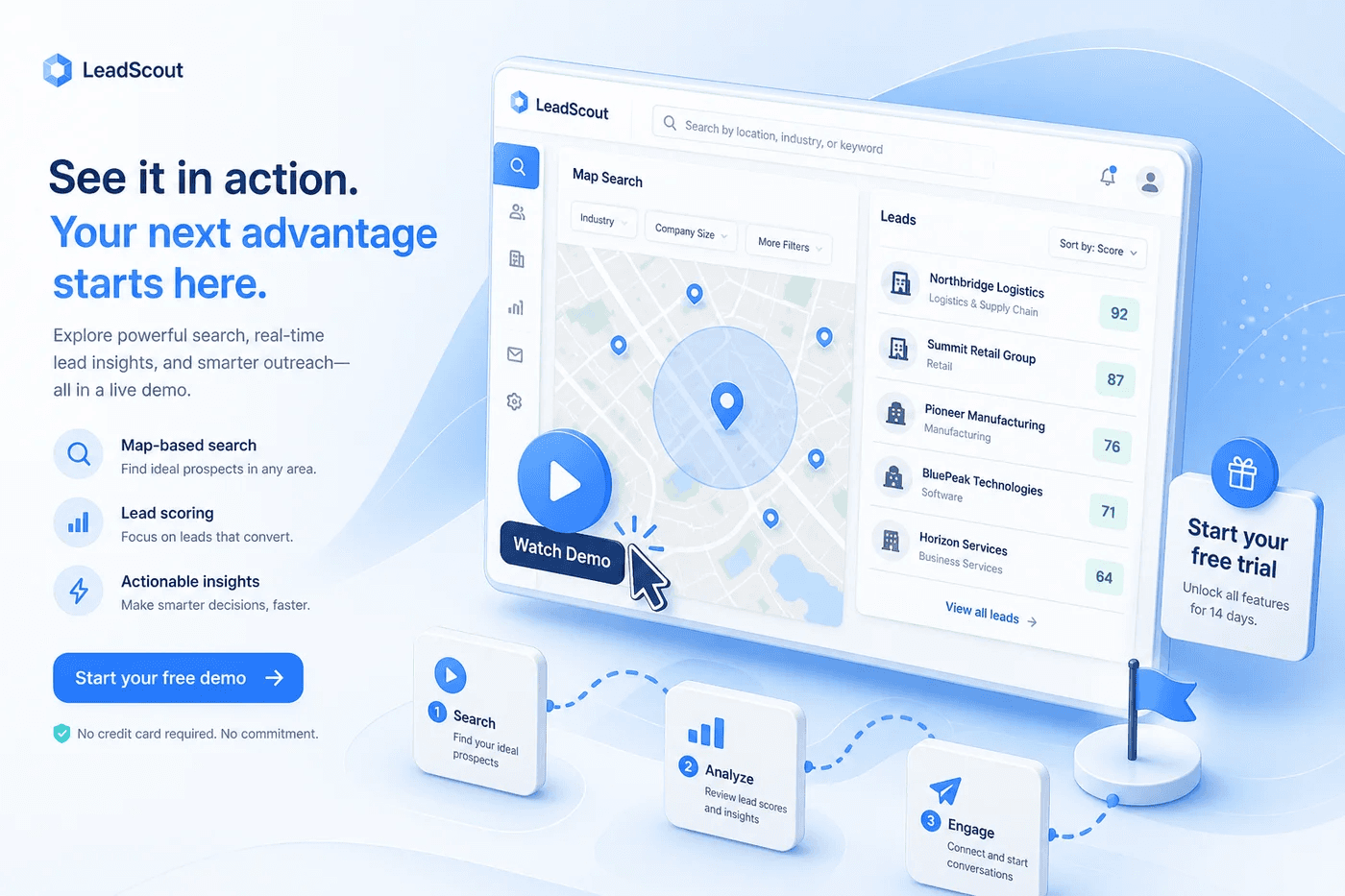 Lead Loupe product demo with map search and scoring preview