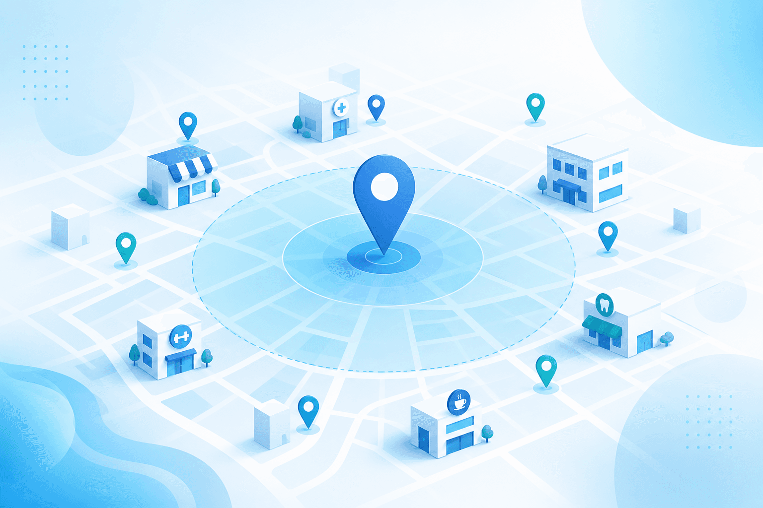 Geo-grid lead discovery with map radius and local business search