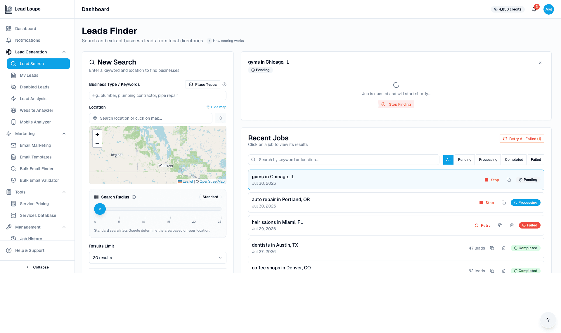 Map-based prospecting for agency leads