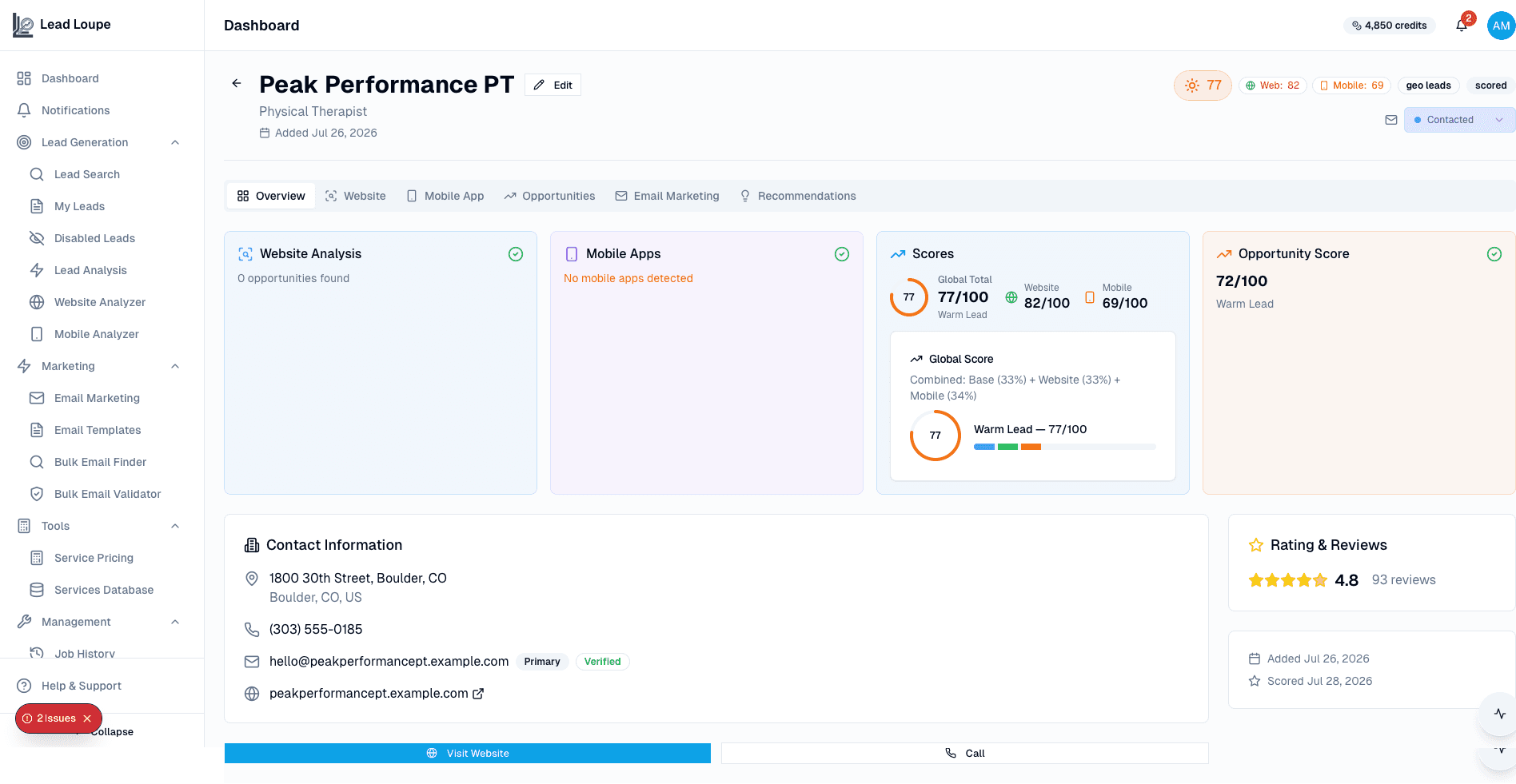 Prioritized leads for freelance outreach